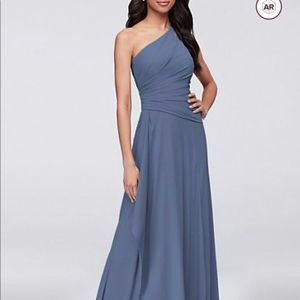 one-shoulder georgette cascade bridesmaid dress

STYLE# F19832 STEEL BLUE